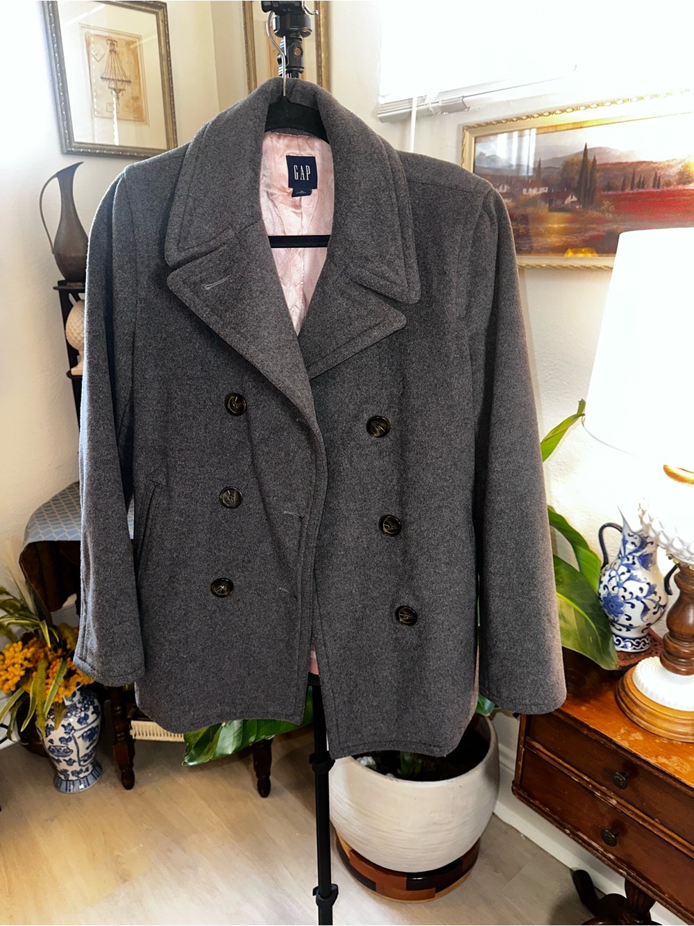 GAP Women's Black Double-Breasted Peacoat